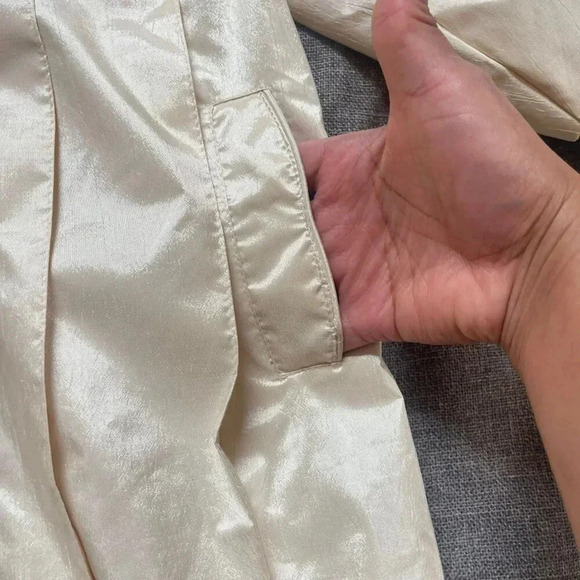 VTG F.W. Fischer Outerwear Raincoat Cream Baby Embroidered Floral 2(S) Pleated - Picture 3 of 14